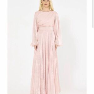 Blush Pink Pleated Long Sleeve Maxi Dress